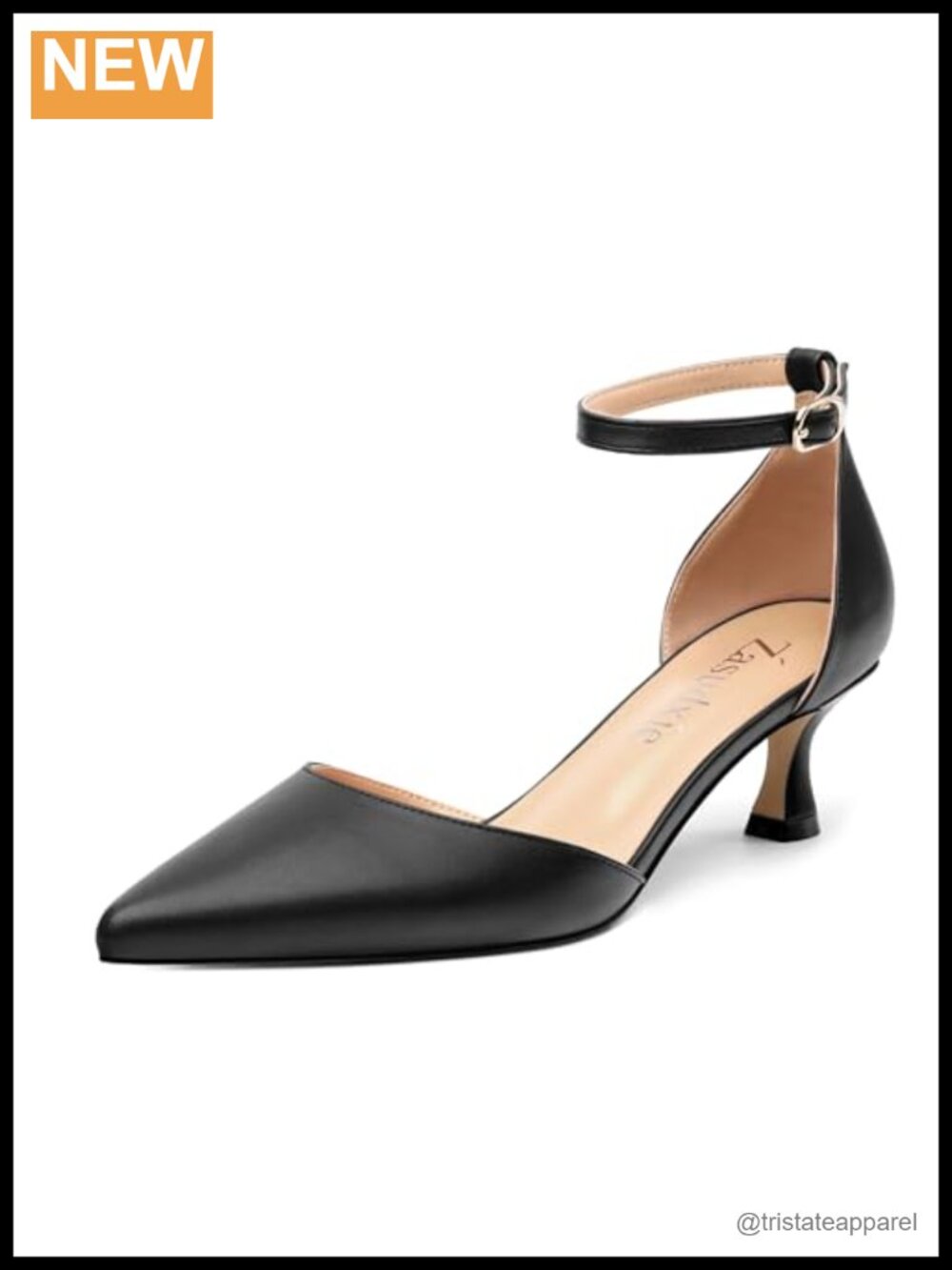 Women's Low Kitten Heel Pointed Toe Ankle Strap Pumps